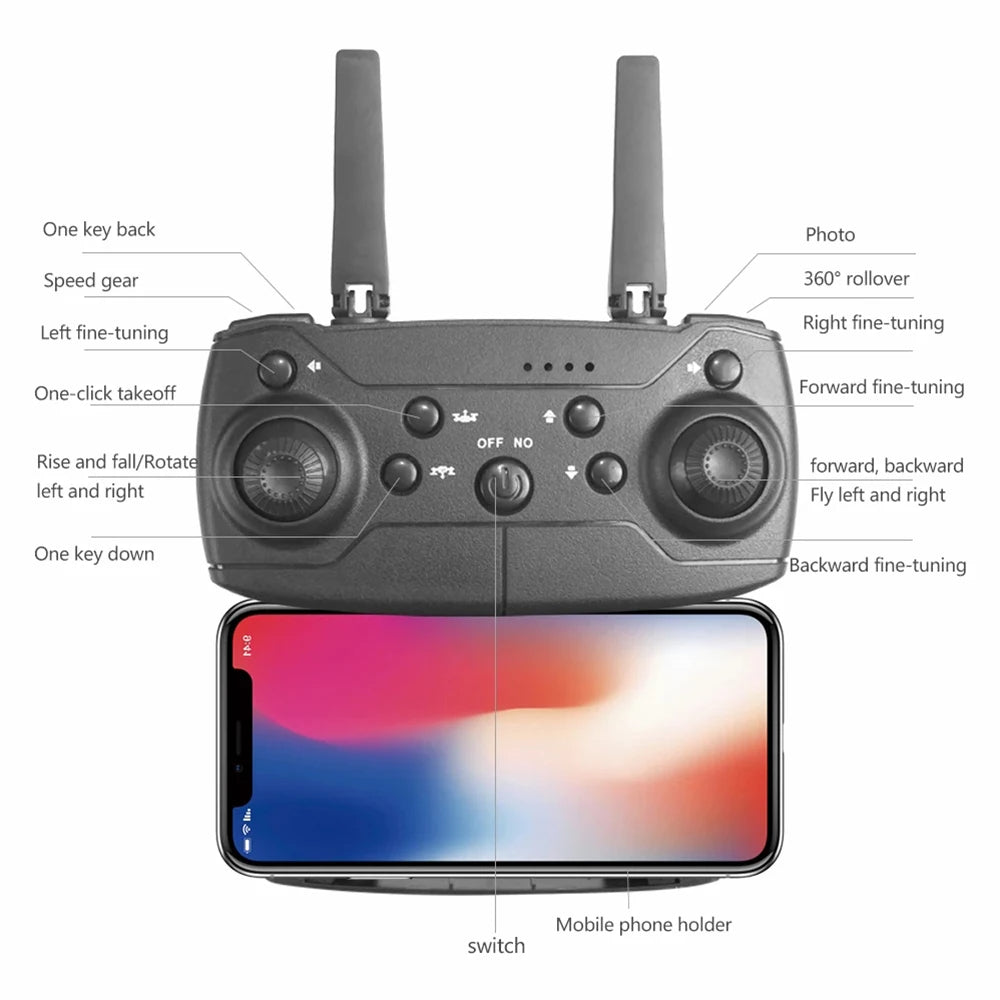 Professional Drone E88 4K Wide-Angle HD 1080P Camera WiFi FPV Height Hold Foldable