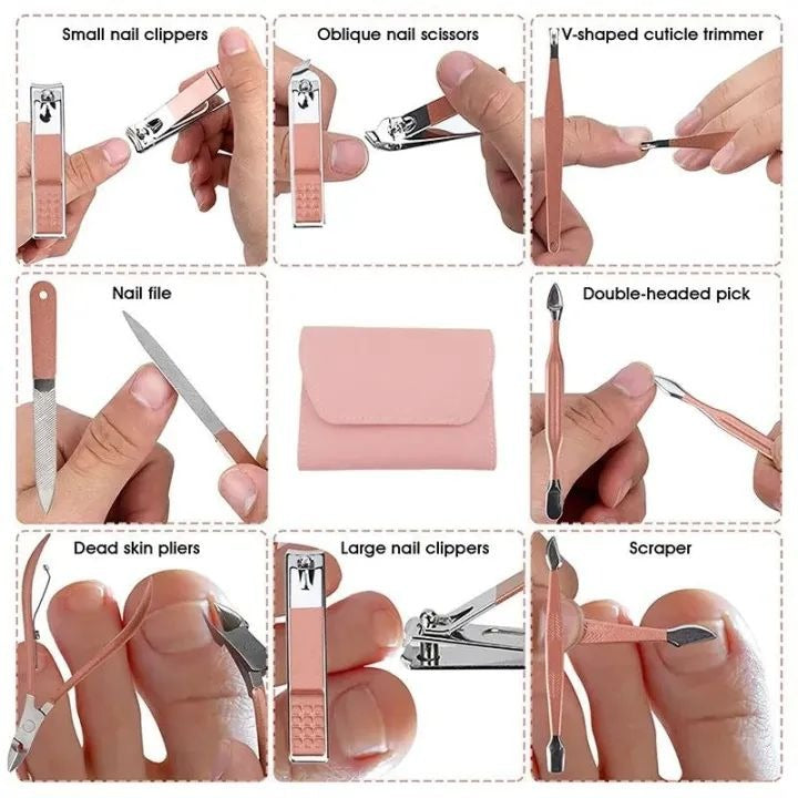 16 in 1 Nail Cutter Set Stainless Steel Nail Clippers Set With Folding Bag